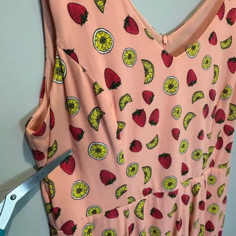 Eva Rose Novelty Fruit Print Sleeveless Fit & Flare Dress - size Large